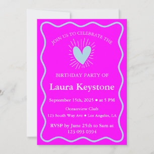 Invitación Fuchsia audaz y cumpleaños azul claro