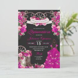 Invitación Fuchsia & Black Cowgirl Charro Occidental Quincean