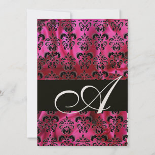 Invitación FUCHSIA BLACK SILK DAMASK MONOGRAM , Champagne