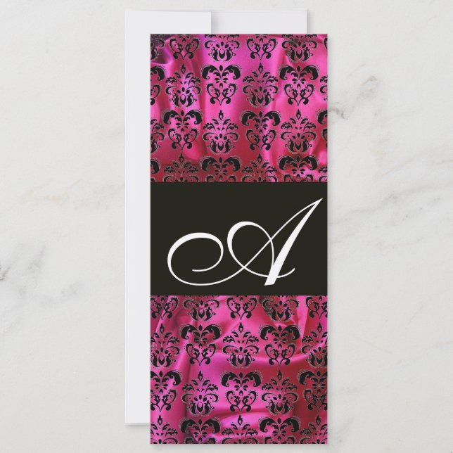 Invitación FUCHSIA BLACK SILK DAMASK MONOGRAM ,Oro (Anverso)