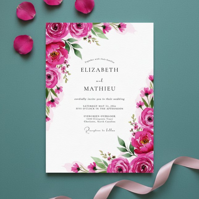 Invitación Fuchsia Blossom Romance Wedding (Subido por el creador)