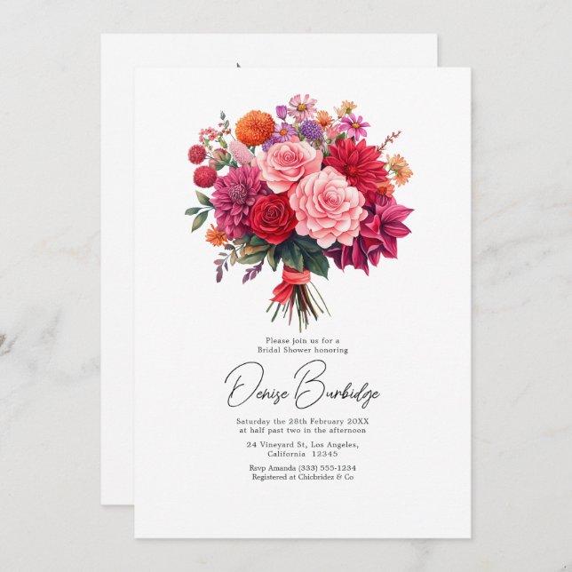 Invitación Fuchsia, Blush & Coral Bright Floral Bridal Shower (Anverso / Reverso)