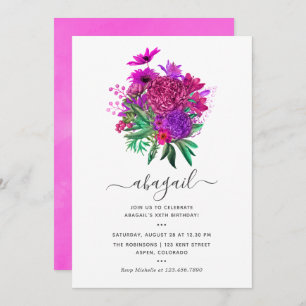 Invitación Fuchsia Caliente Rosa y Morado Shabby Cumpleaños f