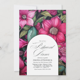 Invitación Fuchsia, cena de ensayo verde esmeralda y negro
