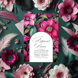 Invitación Fuchsia, cena de ensayo verde esmeralda y negro