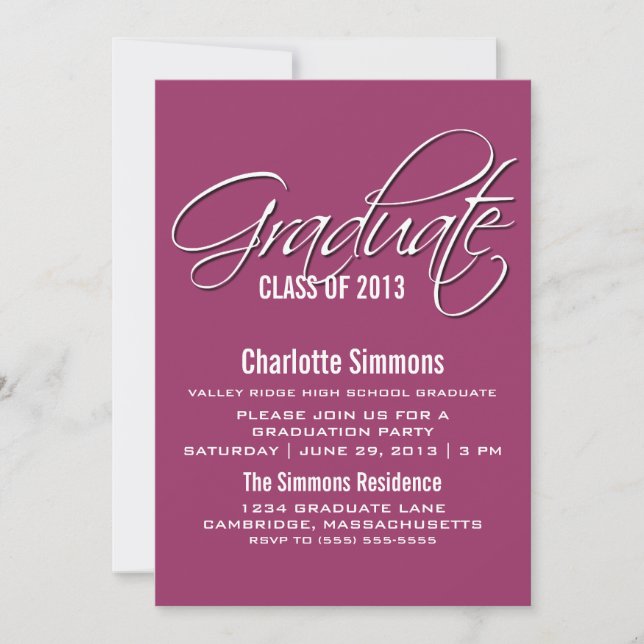 Invitación Fuchsia Elegant Script Graduation Invite (Anverso)