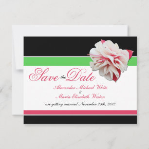 Invitación Fuchsia Flor Rosa y Verde Ahorra la Fecha de Boda