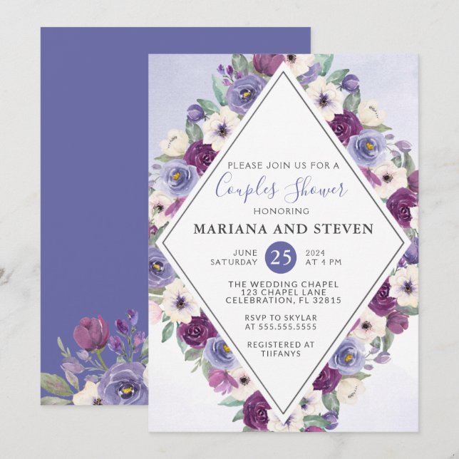 Invitación Fuchsia Floral Boda Ducha de Parejas (Anverso / Reverso)