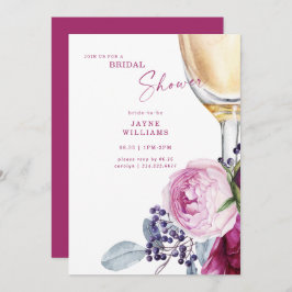 Invitación Fuchsia Floral Champagne Elegante Ducha Bridal