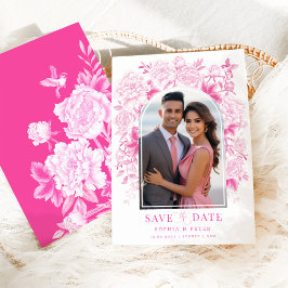 Invitación Fuchsia Floral Chinoiserie Wedding Save the Date