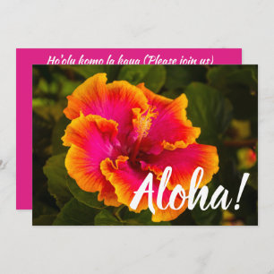 Invitación Fuchsia hawaiana y el Naranja Hibiscus de Kauai