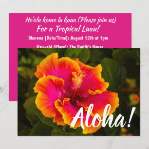 Invitación Fuchsia hawaiana y el Naranja Hibiscus de Kauai