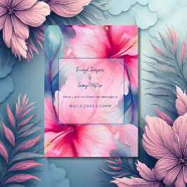 Invitación fuchsia hawaiian tropical floral hibiscus wedding