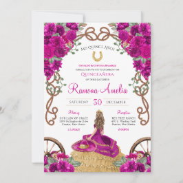 Invitación Fuchsia Magenta Floral Charro Occidental Quinceañe