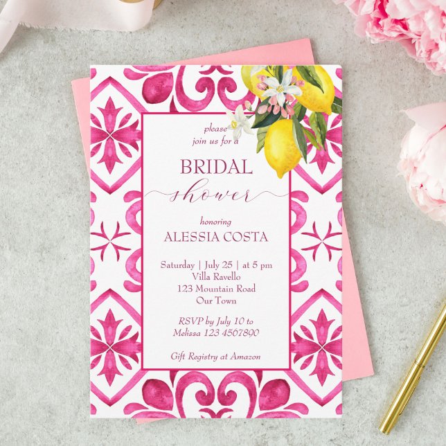 Invitación Fuchsia Majolica magenta azulejos ducha de limón d (Subido por el creador)