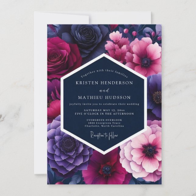 Invitación Fuchsia Midnight Bloom Wedding (Anverso)