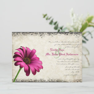 Invitación Fuchsia Naranja de Coral Gerber Daisy Wedding Invi