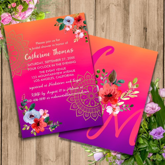 Invitación Fuchsia Naranja rosa morado brillante y audaz flor (Subido por el creador)