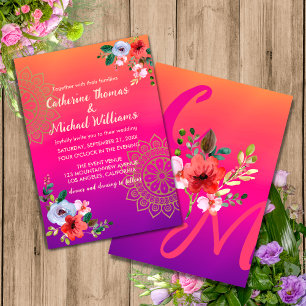 Invitación Fuchsia Naranja rosa morado brillante y audaz flor