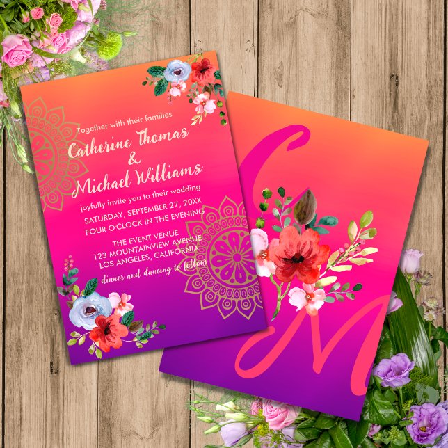 Invitación Fuchsia Naranja rosa morado brillante y audaz flor (Subido por el creador)