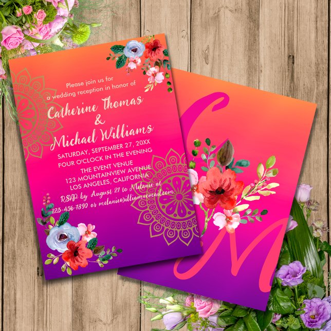 Invitación Fuchsia Naranja rosa morado brillante y audaz flor (Subido por el creador)