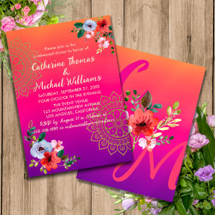 Invitación Fuchsia Naranja rosa morado brillante y audaz flor