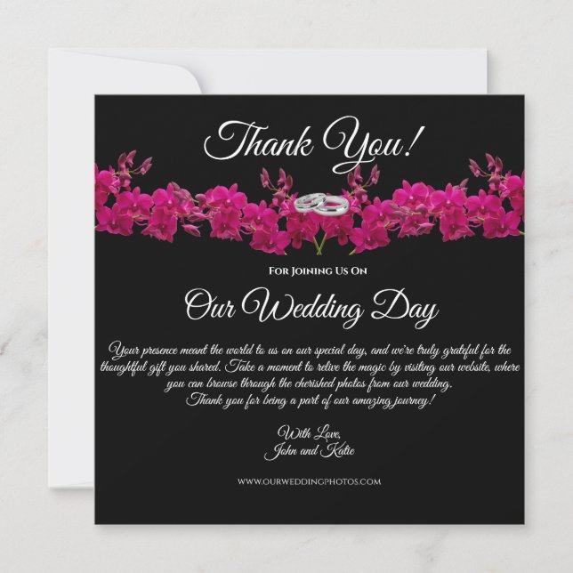 Invitación Fuchsia Orchids-Black-Boda Gracias (Anverso)