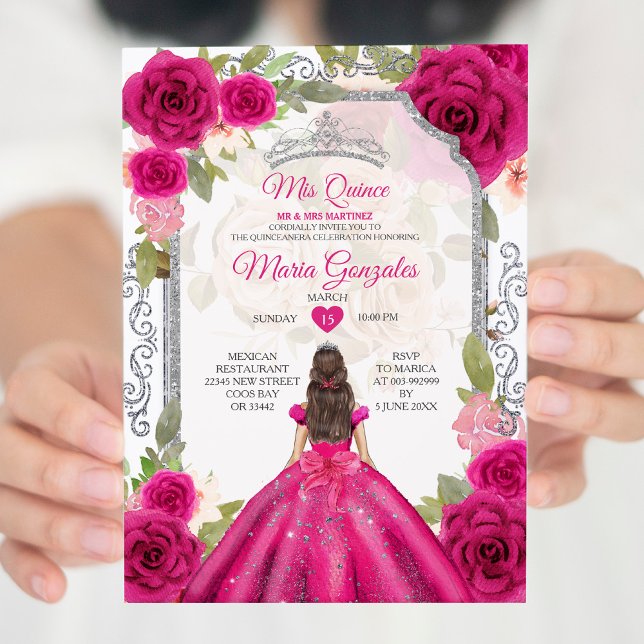 Invitación Fuchsia Pink Floral Mis Quince 15 Anos Quinceañera (Subido por el creador)