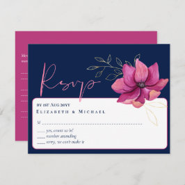 Invitación Fuchsia Pink Navy Blue Wedding RSVP