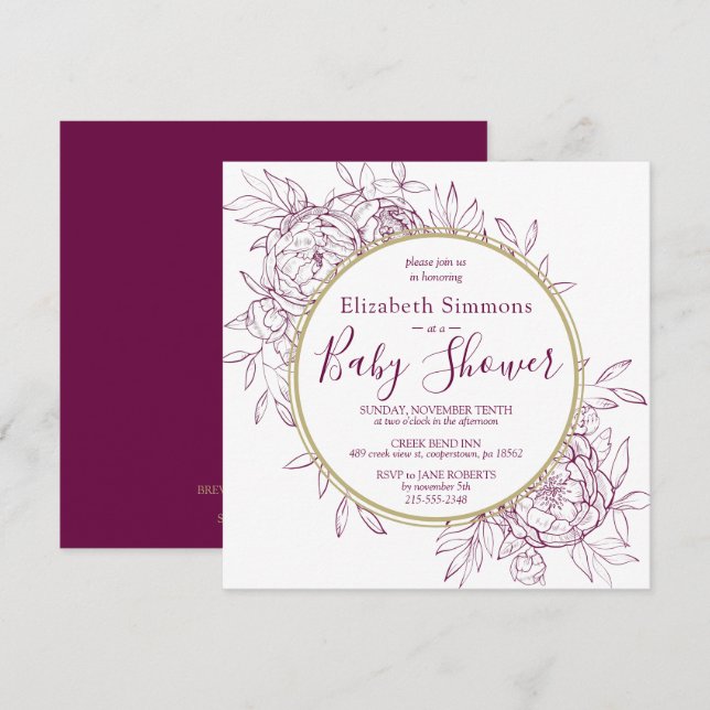 Invitación Fuchsia Pink Peony Moderno Toile Baby Shower (Anverso / Reverso)