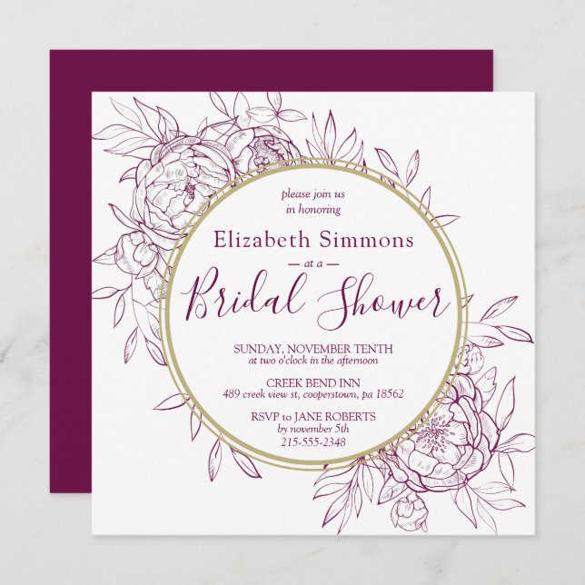 Invitación Fuchsia Pink Peony Moderno Toile Bridal Shower (Anverso / Reverso)