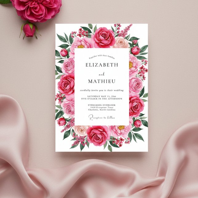 Invitación Fuchsia Pink Romantic Spring Wedding (Subido por el creador)