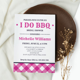 Invitación Fuchsia Plaid   Rústica Hago BBQ Bridal Shower