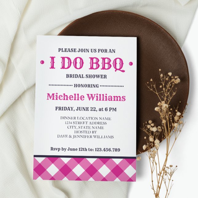 Invitación Fuchsia Plaid | Rústica Hago BBQ Bridal Shower (Subido por el creador)