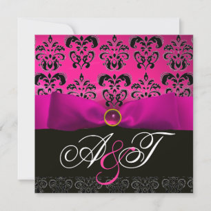 INVITACIÓN FUCHSIA RIBBON PINK PURPLE BLACK DAMASKE MONOGRAM