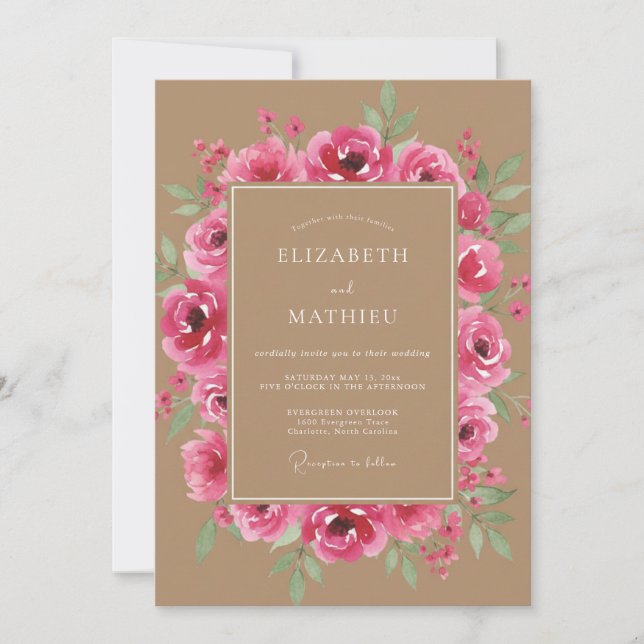 Invitación Fuchsia Romantic Floral Wedding (Anverso)