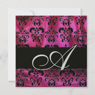 Invitación FUCHSIA ROSA NEGRO DAMASCO TELA MONOGRAMA Plata