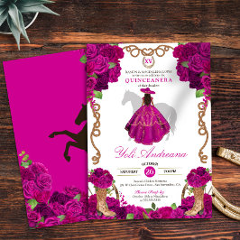 Invitación Fuchsia Rosa Occidental Charro Quinceañera