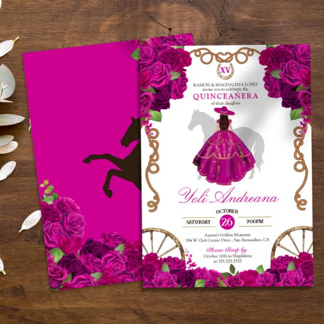 Invitación Fuchsia Rosa Rosa Rosa Occidental Charro Quince Añ (Subido por el creador)