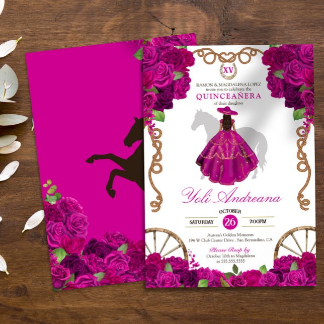 Invitación Fuchsia Rosas de rosa caliente Charro Occidental Q (Subido por el creador)