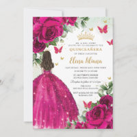 Fuchsia Rosas de rosa caliente Floral Quinceañera 