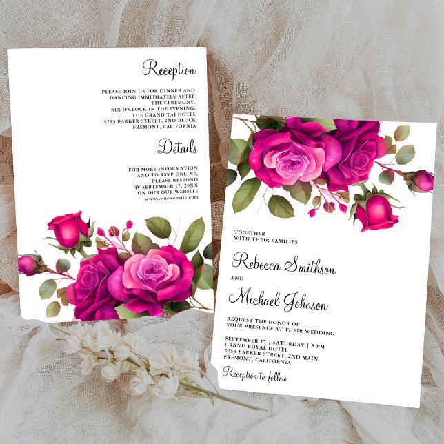 Invitación Fuchsia Rosas rosados calientes todos en un Boda (Subido por el creador)