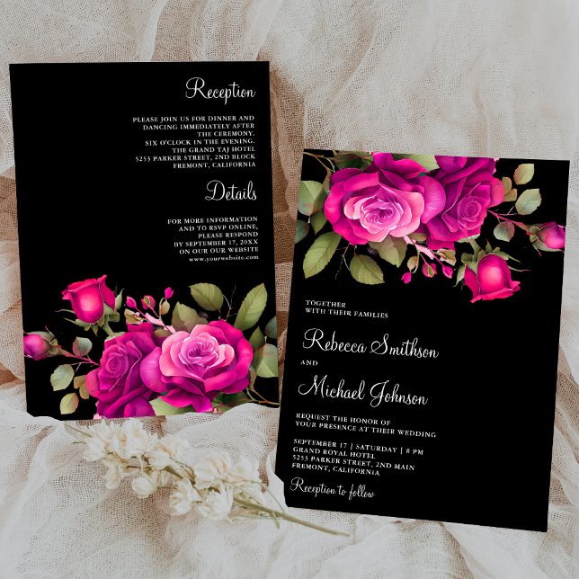 Invitación Fuchsia Rosas rosados calientes todos en un Boda n (Subido por el creador)