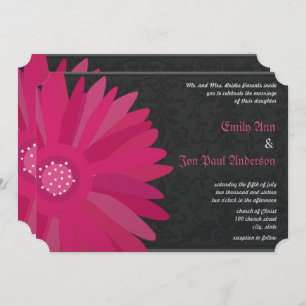 Invitación Fuchsia Silver Metallic Gerber Daisy Boda