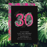 Invitación Fuchsia Tropical Moderna 30 cumpleaños<br><div class="desc">Esta divertida y moderna invitación para cumplir treinta años tiene un fondo tropical rosa y naranja de puesta de sol, hojas tropicales acuáticas que se envuelven alrededor de 30 y un texto simple. La parte posterior presenta un fondo de puesta de sol y un patrón de hojas de monastera tropical...</div>