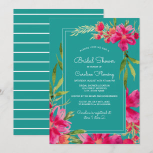 Invitación Fuchsia Turquoise Floral Watercolor Británico