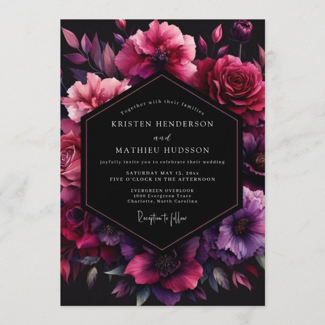 Invitación Fuchsia Umbral Bloom Wedding (Anverso)