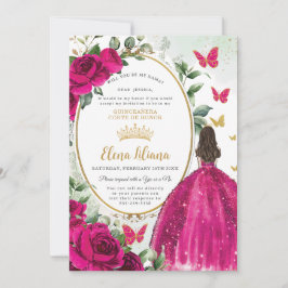 Invitación Fuchsia Vestido Floral Rosa Quinceañera Dama Solic