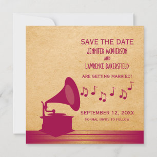 Invitación Fuchsia Vintage Gramophone Save the Date Invite