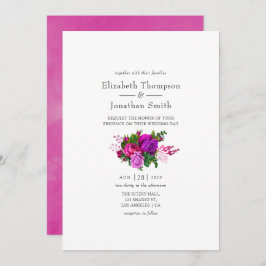 Invitación Fuchsia vintage y Shabby Boda floral morado